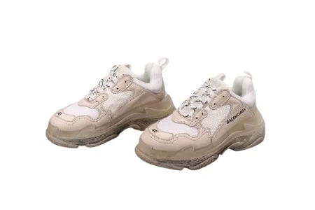 Men's Triple S Mesh & Leather Sneakers White Replica