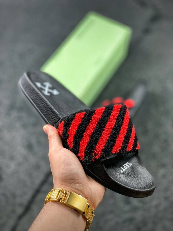 OFF-WHITE FLYKNIT STRIPE SLIDES