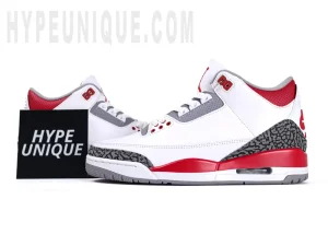 A photoshoot featuring the Jordan 3 Retro ‘Cardinal Red’ and Hypeunique.