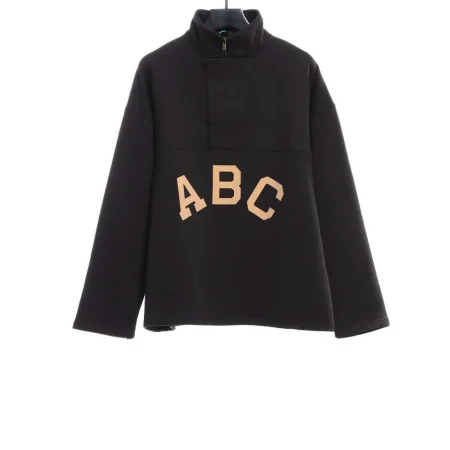 ABC Alphanumeric 7 Flocked Stand Collar Sweatshirt