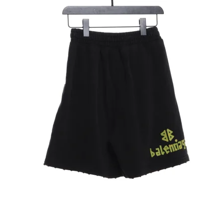 Tape-Print Ripped Shorts