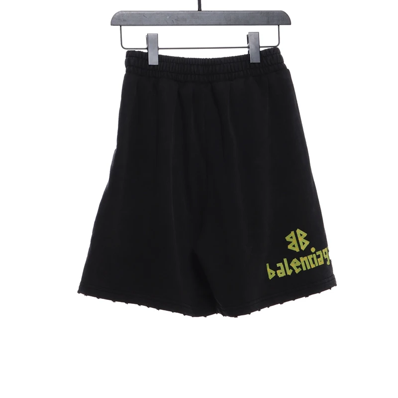 Tape-Print Ripped Shorts