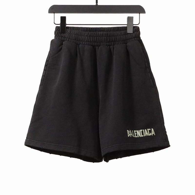 Balenciaga Distressed Hole Lock Embroidered Shorts