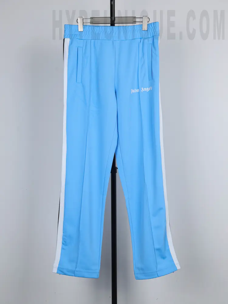 a blue pants with white stripes