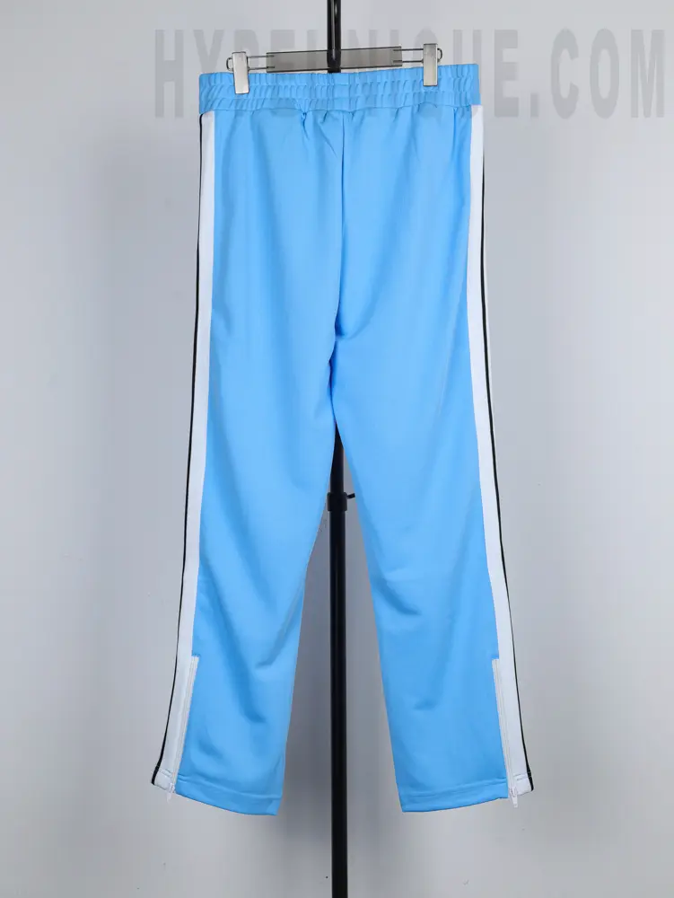 a blue pants on a rack