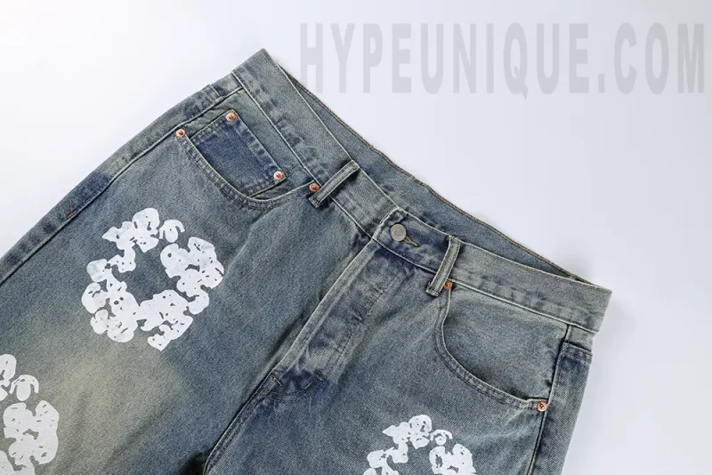Denim Tears Kapok Print High Quality Jeans ‘Washed blue' Levis 501 - Image 9