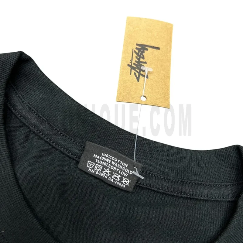Neckline tag close-up.