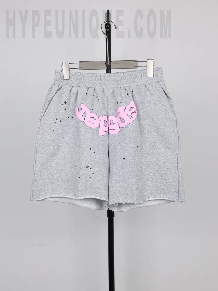 Sp5der OG Web Logo Sweatshort 'Grey' Pink logo