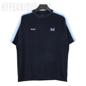 a black shirt with blue stripes
