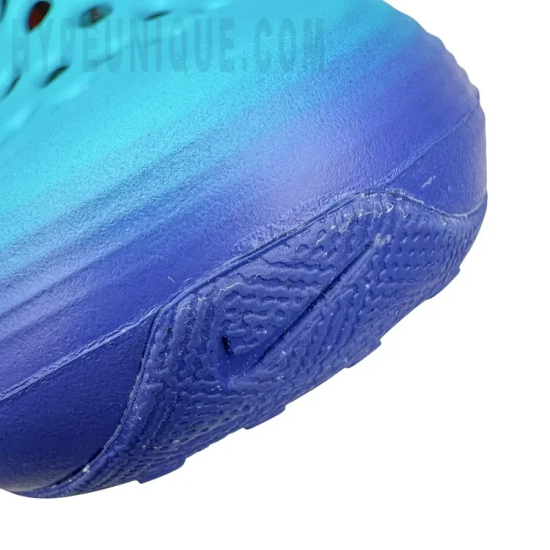 a close up of a blue shoes