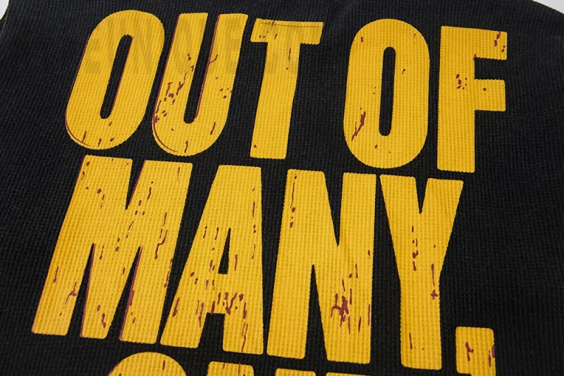 Printed graphic on the back of the clothes