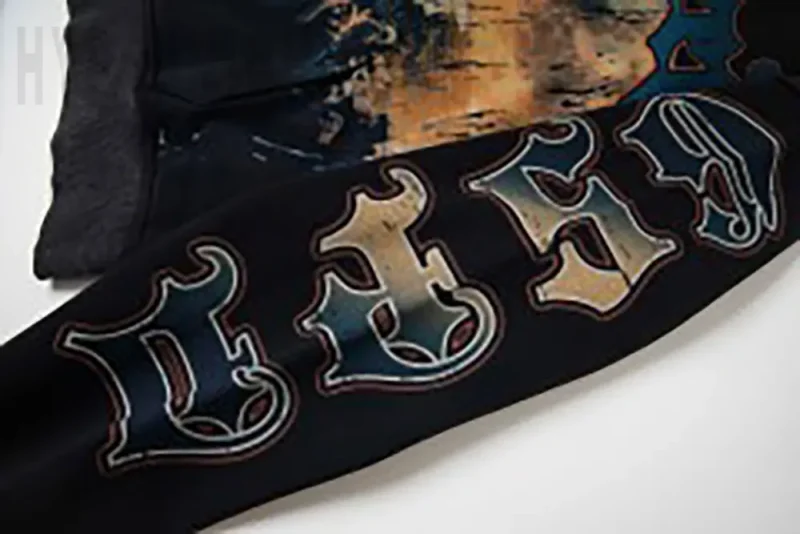 Printed graphic on the back of the clothes