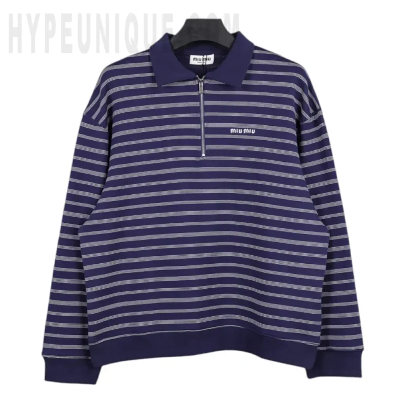 Striped Zipper Polo Shirt