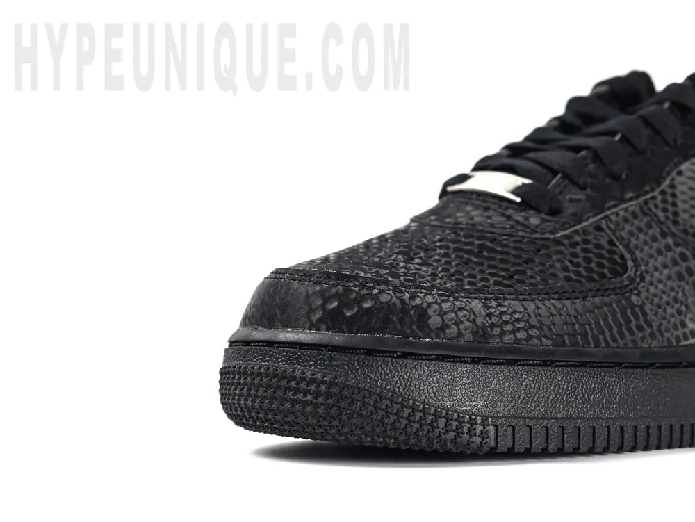 Kobe Bryant x Nike Air Force 1 Low toe box front view. Black rubber outsole material