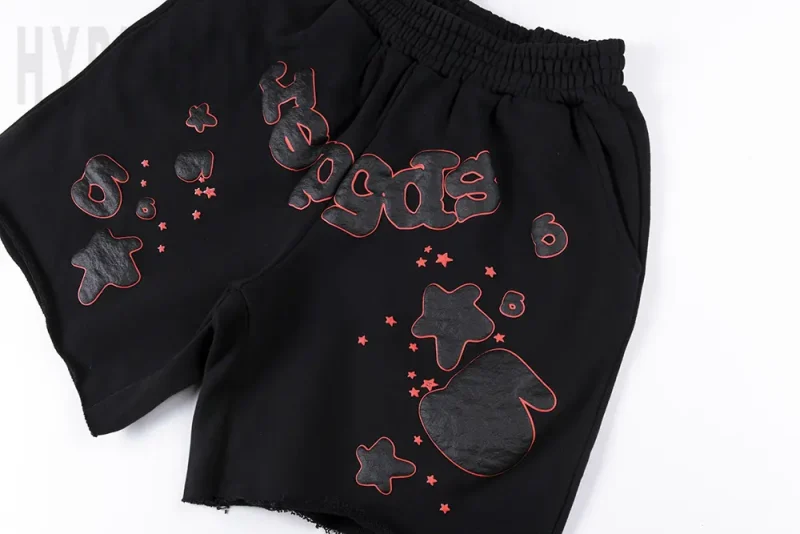 Sp5der Beluga Outline Sweatshort Black details on the front of the black and red offset logo