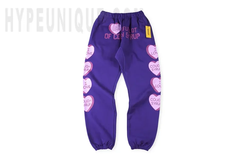 I Love Cough Syrup Purple Heart Joggers Purple Front View