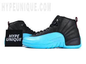 Jordan 12 Retro ‘Gamma Blue’ photographed alongside the Hypeunique brand logo.