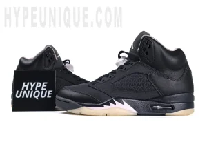 Jordan 5 Retro PSG Paris Saint-Germain ‘Off Noir’ photographed alongside the Hypeunique brand logo.