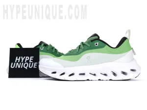 A photo of the Lo x ON Cloudtilt 2 'Green White' and the Hypeunique logo