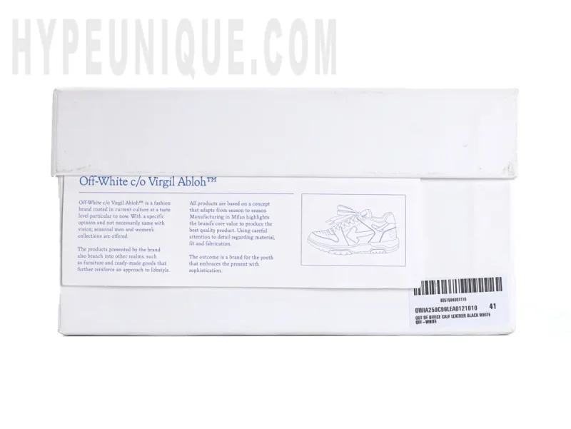 Off-White Out of Office Low 'Triple Black' the white shoe box.