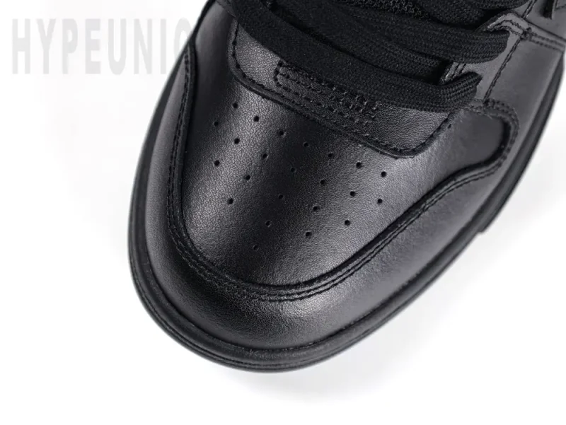 A top-down view of the Off-White Out of Office Low 'Triple Black' shoe.