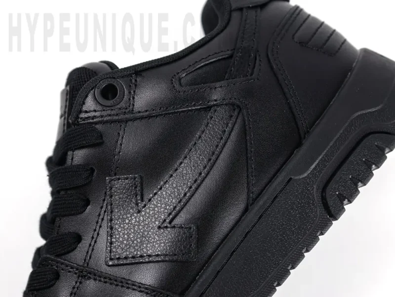 A top-down view of the Off-White Out of Office Low 'Triple Black' shoe.