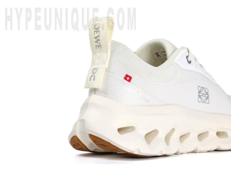 Back view of the On Cloudtilt Loewe 2 All White, highlighting the clean white heel design