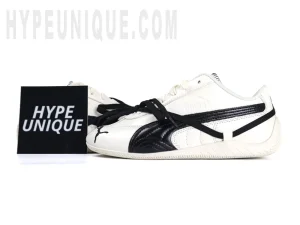 A photo of the Speedcat Leather Rosé White and the Hypeunique logo.