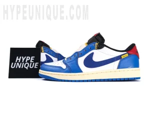 Union LA x Jordan 1 Retro Low NRG ‘Storm Blue’ with Hypeunique brand logo displayed side by side