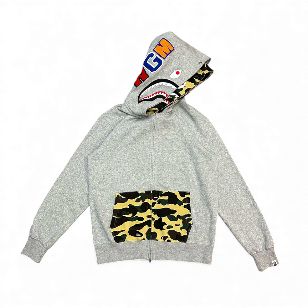 The inside of the right side of the gray version hoodie