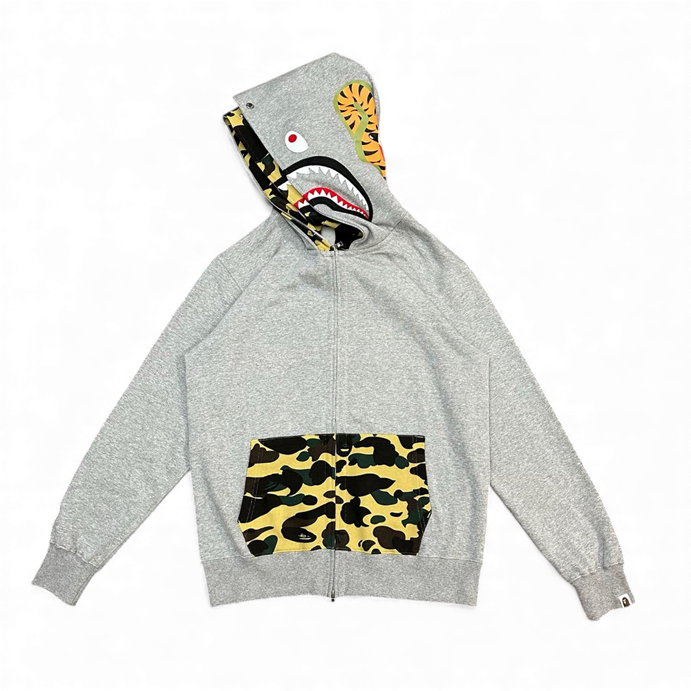 The inside of the right side of the gray version hoodie
