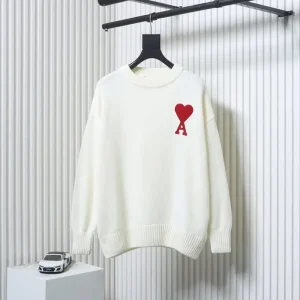 AMI Embroidered Heart Micro-Label Crew Neck Sweater