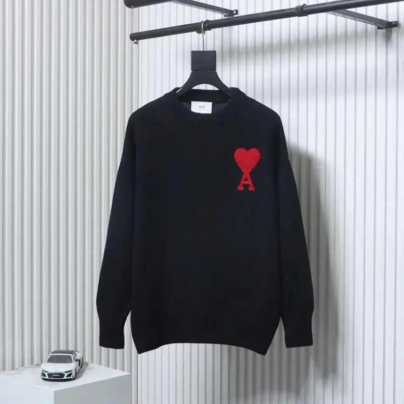 AMI Embroidered Heart Micro-Label Crew Neck Sweater