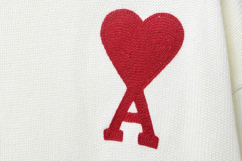 AMI Embroidered Heart Micro-Label Crew Neck Sweater Details