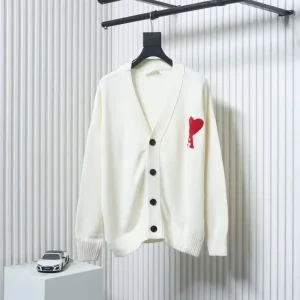 AMI Embroidered Micro-Label Heart Cardigan Sweater