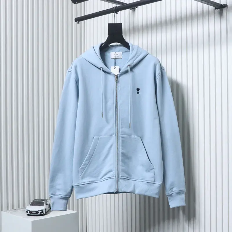 AMI Heart Embroidered Zipper Hooded Jacket