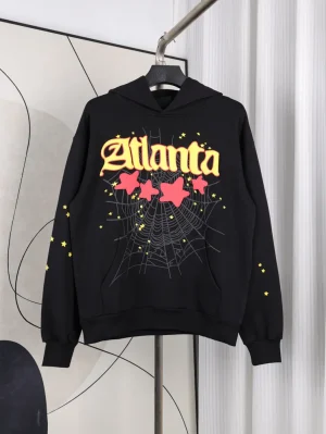 Sp5der Atlanta Hoodie Black Front View