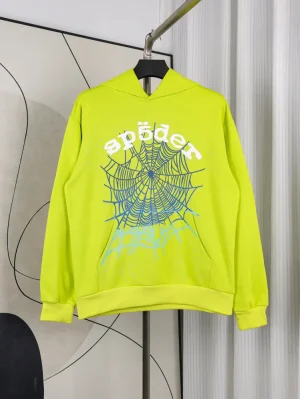 Sp5der Og Web V2 Gradient Hoodie 'Acid Green' Front View