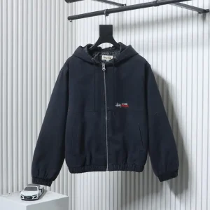 Stussy Distressed Letter Embroidered Logo Cotton Jacket