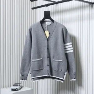 TB Four-Stripe Front-Short-Back-Long Wool Cardigan