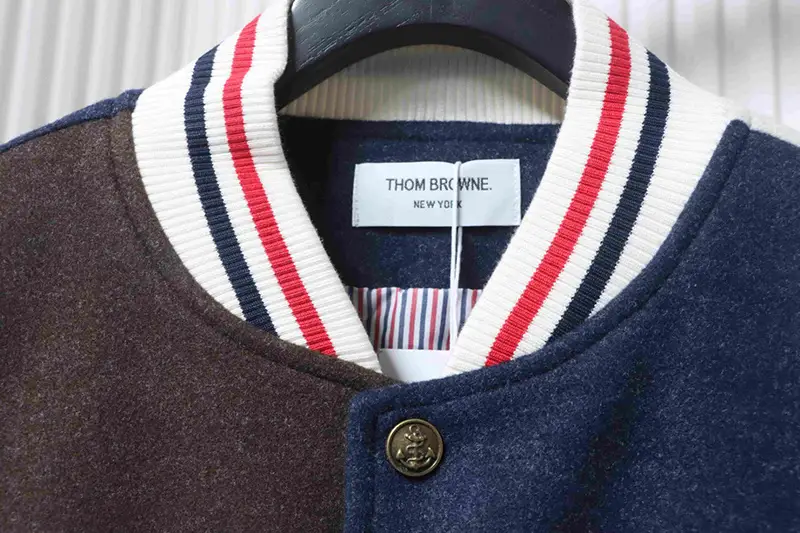 TB Two-Tone Baseball Jacket Neckline