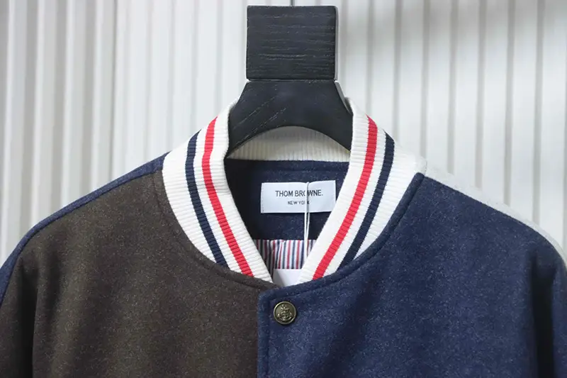 TB Two-Tone Baseball Jacket Neckline