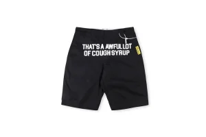 That’s an Awful Lot of Cough Syrup Letter Print Casual Shorts (Black Front View)
