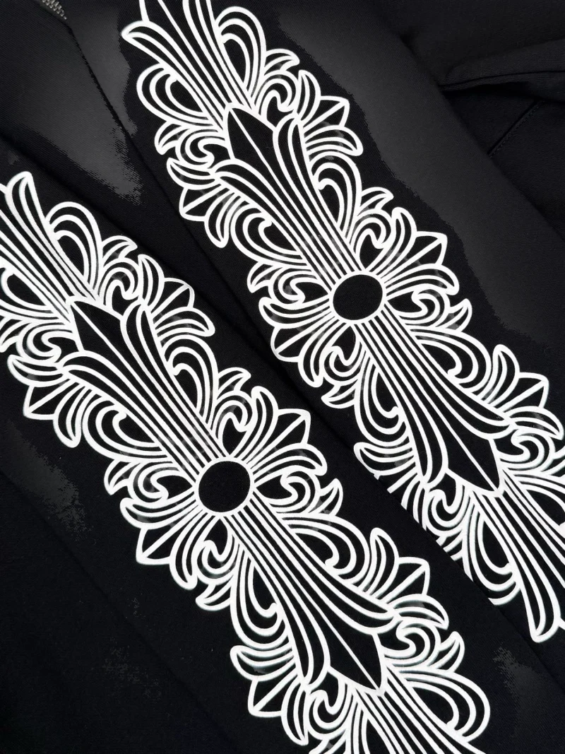 Black hoodie with floral design accents
