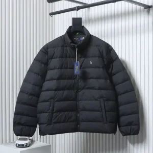 RL Logo Stand-up Collar Zippered Down Jacket with Storage