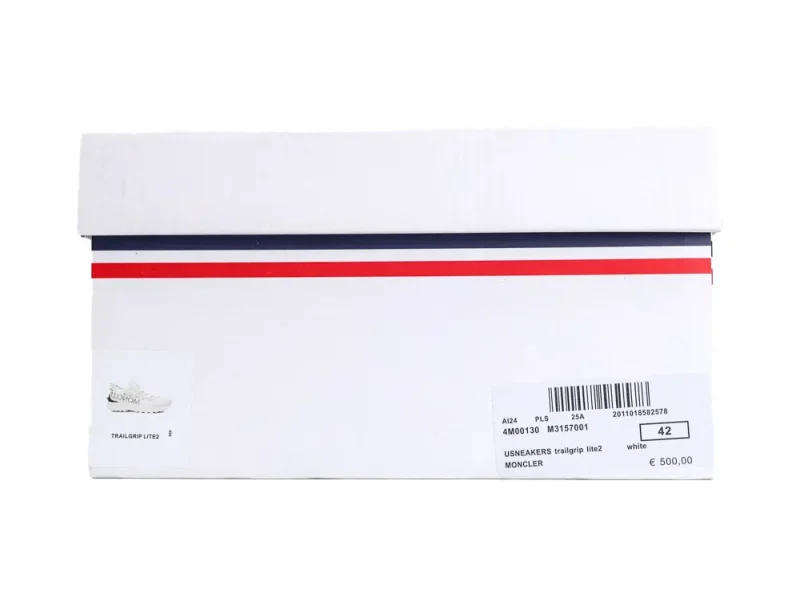 White sneaker with Moncler brandingoe box
