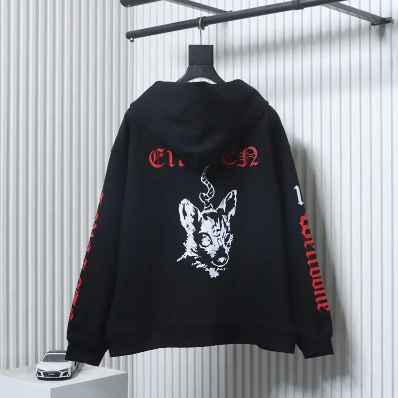 WE11 DONE American Retro Three-Eyed Deer Print Zip-up Sweatshirt