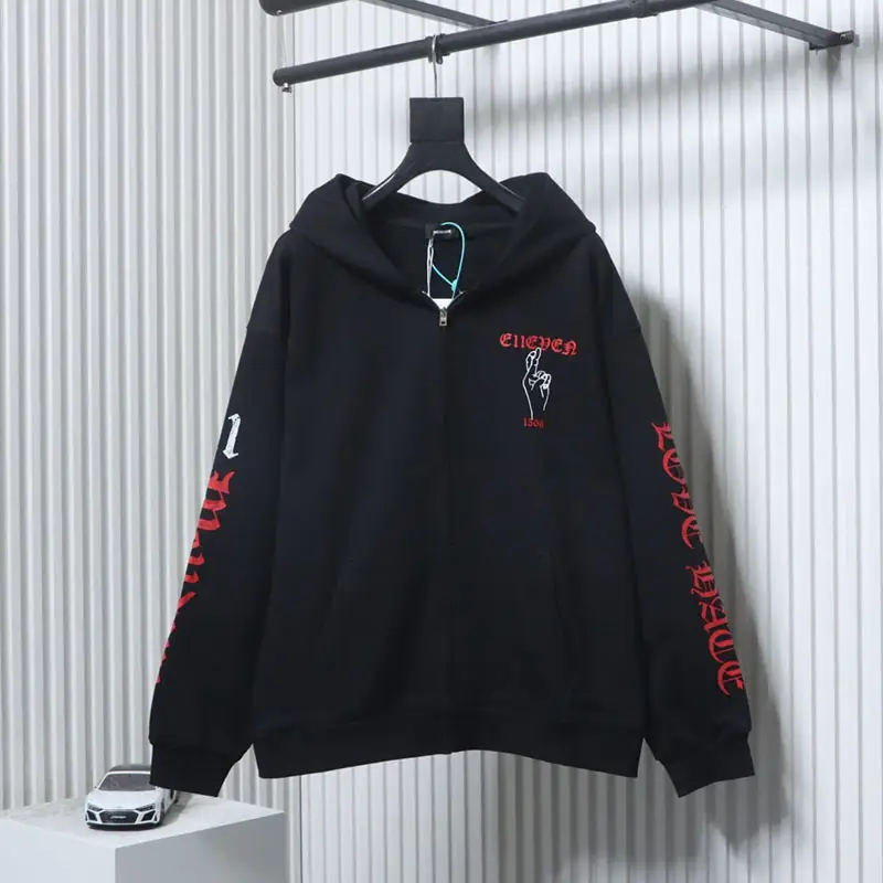 WE11 DONE American Retro Three-Eyed Deer Print Zip-up Sweatshirt