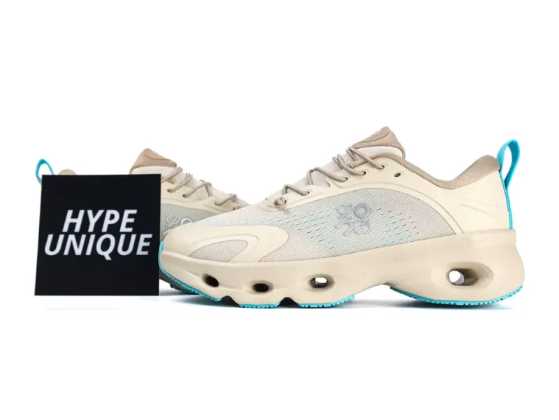 Blue athletic sneaker with unique design