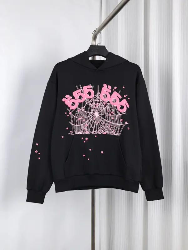SP5DER 555 Web "Black/Pink" Hoodie